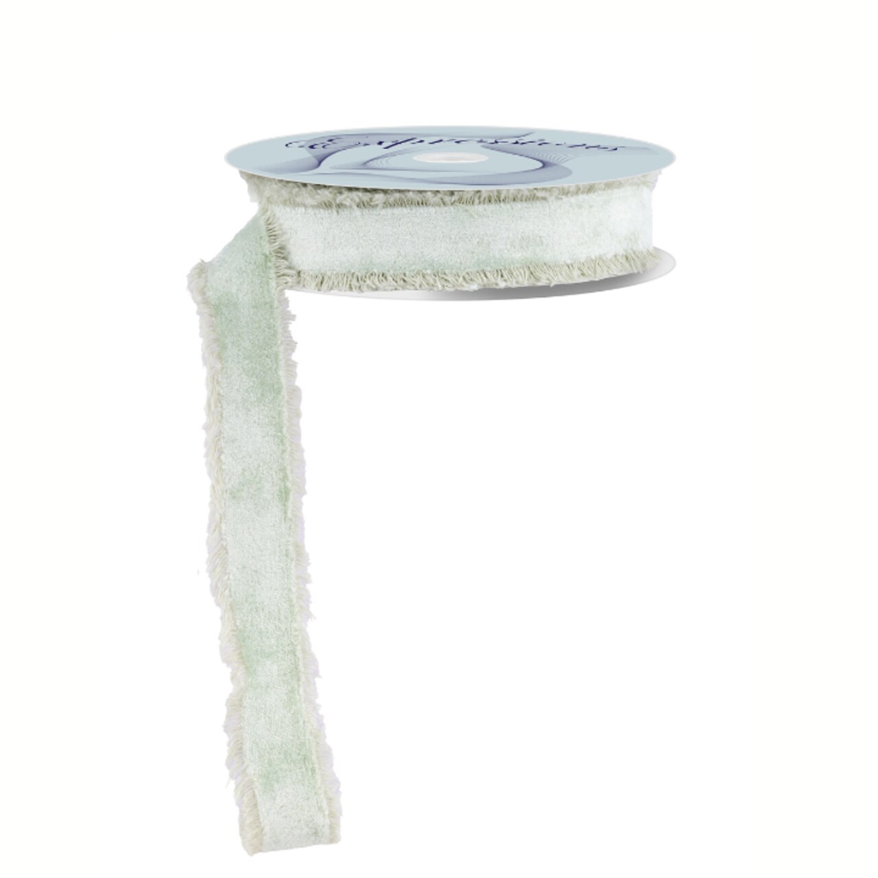 1" Eucalyptus Green Frayed Velvet Ribbon | Non-Wired Trim for Gifts & Florals-RN5910A8